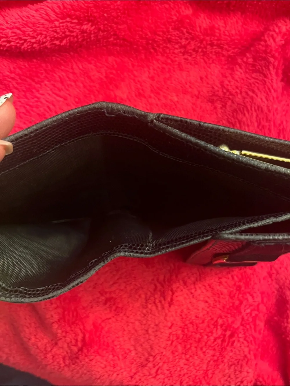 Salvatore Ferragamo Black Leather Vara Bow Compact Wallet with Gold Hardware